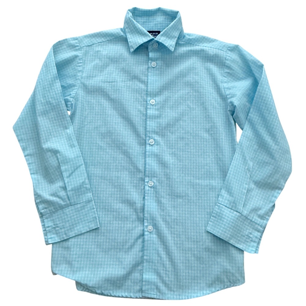 IZOD Button Down Shirt Kids Size 8 Light Blue Gingham Long Sleeve Regular Fit